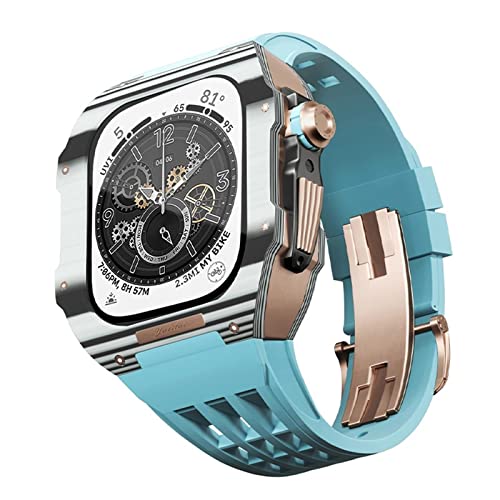 WYUYIW Für Band 8 7 6 5 4 SE 44/45 mm Serie, Luxus-Uhrenarmband-Modifikationsset, Kohlefasergehäuse aus Fluorkautschuk, geeignet für IWatch DIY Upgrade von WYUYIW