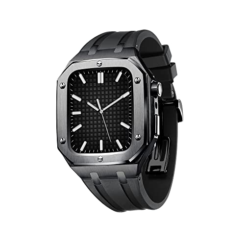 WYUYIW Für Band Serie 8 45 mm 44 mm Herren Damen Militär-Metallgehäuse mit Silikonband, stoßfester Stoßfänger für IWatch Serie 7/SE/6/5/4, schönes Geschenk von WYUYIW