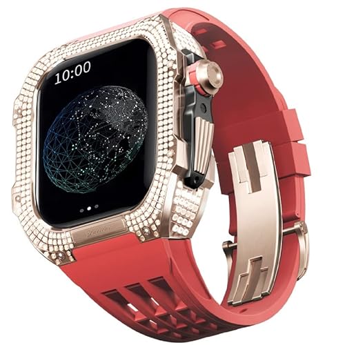 WYUYIW Gummiarmband-Lünette aus Titanlegierung für iwatch Watch SE/4/5/6 Apple Mod Watch Zubehör Ersatz-Edelstahlgehäuse für Iwatch SE-Serie 44 mm von WYUYIW