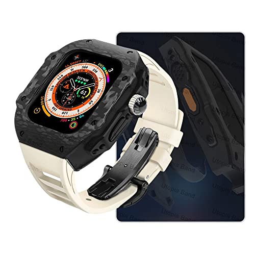 WYUYIW Kohlefaser-Gehäuse für Ultra 49 mm, luxuriöses Modifikationsset für iWatch 8, 7, 6, 5, 4 SE, 45 mm, 44 mm, Fluorkautschuk-Armband mit Werkzeug von WYUYIW