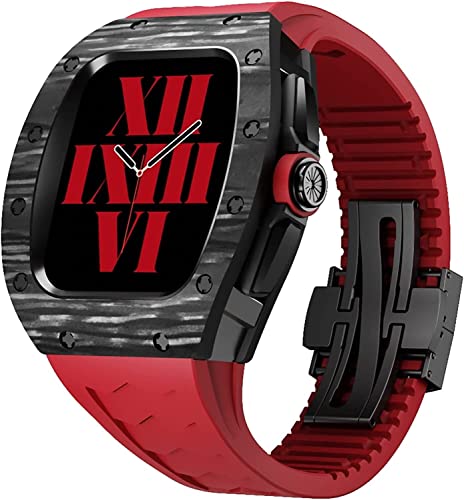 WYUYIW Kohlefaser-Uhrengehäuse und Fluorkautschuk-Uhrenarmband-Mod-Kit, für Serie 8 7 45 mm, RM-Modifikationsset Uhrenarmbandgehäuse, für Iwatch SE/4/5/6 44 mm-Serie von WYUYIW