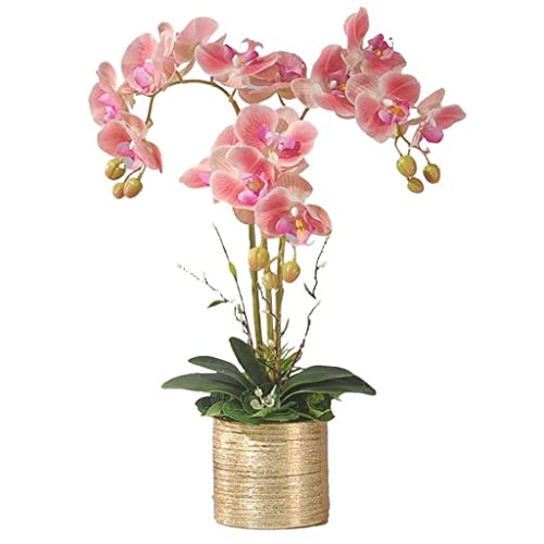 WYUYIW Künstliche Orchideen-Blumen, künstliche Orchideen-Vase mit galvanisierter Keramik, künstliche Phalaenopsis-Blumen, dauerhafte Schönheit, künstliche Blumen, dekorieren einen natürlichen Look von WYUYIW