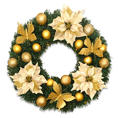 WYUYIW Künstlicher Kranz 40cm Weihnachtskranz Künstlicher Hochzeits-Weihnachtsblumenkranz mit goldenem Schmetterling und Weihnachtskugel Weihnachtskranz für die Haustür Kranz für die Haustür von WYUYIW