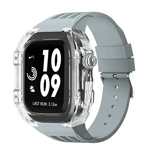 WYUYIW Luxuriöses transparentes Uhren-Mod-Gehäuse, für 45 mm 44 mm Modifikationsset-Set, für iWatch Serie 8 45 mm 6 5 4 44 mm Gummiband von WYUYIW