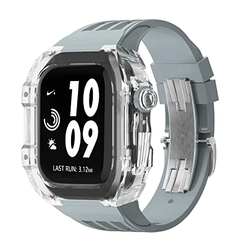 WYUYIW Luxuriöses transparentes Uhren-Mod-Gehäuse, für 45 mm 44 mm Modifikationsset-Set, für iWatch Serie 8 45 mm 6 5 4 44 mm Gummiband von WYUYIW