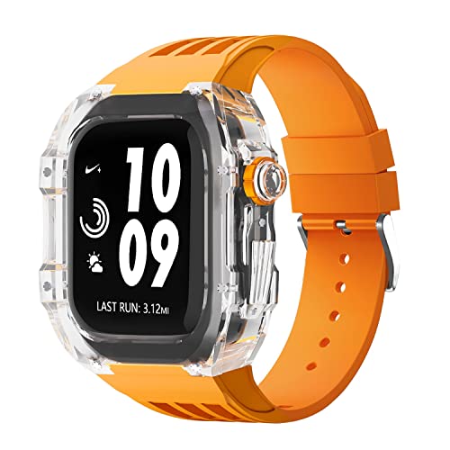 WYUYIW Luxuriöses transparentes Uhren-Mod-Gehäuse, für 45 mm 44 mm Modifikationsset-Set, für iWatch Serie 8 45 mm 6 5 4 44 mm Gummiband von WYUYIW