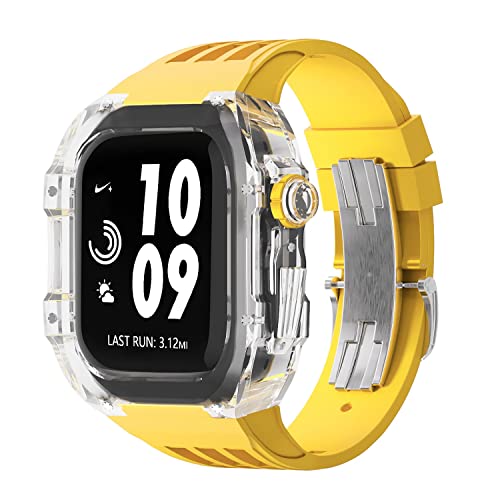 WYUYIW Luxuriöses transparentes Uhren-Mod-Gehäuse, für 45 mm 44 mm Modifikationsset-Set, für iWatch Serie 8 45 mm 6 5 4 44 mm Gummiband von WYUYIW