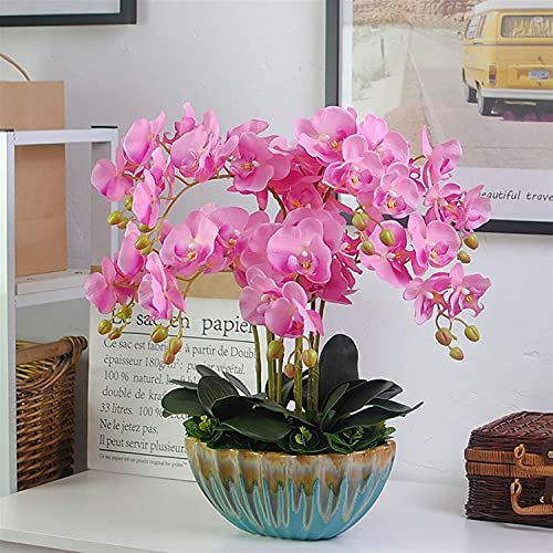 WYUYIW Orchideen-Kunstblumen, Polyurethan, künstliche Orchideen, Topf-Keramik-Pflanzgefäß, künstliche Blumen, große künstliche Phalaenopsis-Blumen, Pflanzenarrangement, natürliches Aussehen von WYUYIW