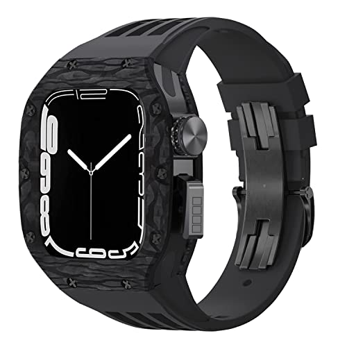 WYUYIW Uhrenarmband-Modifikationsset, für 44 mm, 45 mm, Kohlefaser-Uhrengehäuse für iWatch Serie 8, 7, 6, 5, 4 SE, Sport-Gummi-Uhrenarmband-Modifikationsset von WYUYIW