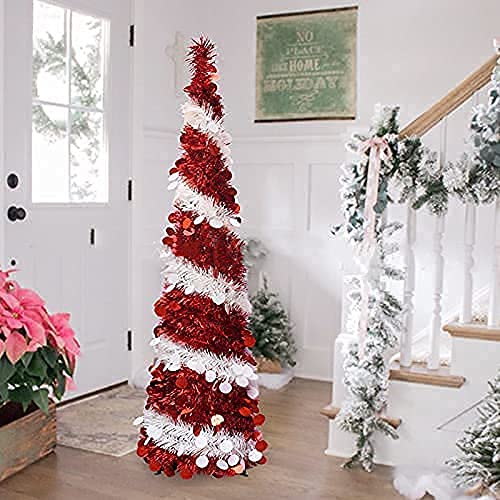 WYUYIW Weihnachtsbaum, 1,52 m, zusammenklappbar, Pop-Up-Weihnachtsbaum mit roten Schneeflocken, Lametta-Weihnachtsbaum an der Küste, Halloween-Weihnachtsbaum (rot), modisch von WYUYIW