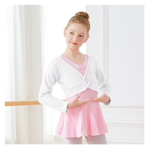 WYZNB Ballett-Top, Ballett-Pullover, Ballett-Trikot, Mädchen-Tanz-Top, Strickwaren, warme Ballett-Gymnastik-Jacke, Tanz-Top-Mantel, Kinder-Wickel-Top(White Velvet,XL Height 140-155cm) von WYZNB