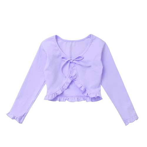 WYZNB Mädchen-Ballett-Gymnastik-Trikot-Jacke, langärmelig, Riemen vorne, Bindeverschluss, Rüschenpullover, Strickjacke, Aufwärmmantel, Kinder-Tanzkleidung(Light Purple,110(L) for 2-3 Y) von WYZNB