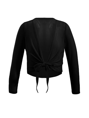 WYZNB Mädchen-Ballett-Wickeljacke, Kinder-Gymnastik-Trikot, langärmelig, Tanzoberteil, modisches Tanz-Bolero-Cardigan-Kostüm(Black,8) von WYZNB