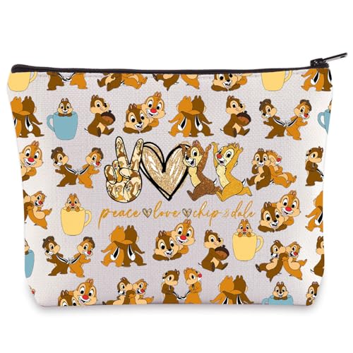 WZMPA Kosmetiktasche mit Eichhörnchen-Motiv, Geschenk, Peace Love Chip & Dale, Make-up-Tasche mit Reißverschluss, Eichhörnchen Merchandise, Love C&D 2-Full, Kosmetiktasche von WZMPA