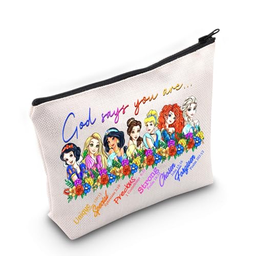 WZMPA Kosmetiktasche mit Reißverschluss, Motiv: Schneewittchen und Arielle, Motiv: Belle & Elsa & Merida, Geschenk für Fans von God Says You Are Unique Special Lovely Precious Jasmin, God Says von WZMPA