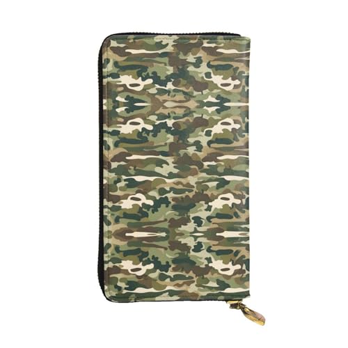 WZYWHJ Stilvolle Geldbörse aus Leder mit Camouflage-Muster, lange Clutch für Damen, strapazierfähiges Material, 12 Kartenfächer, Reißverschlussfächer, Schwarz, Einheitsgröße, Schwarz , Einheitsgröße von WZYWHJ