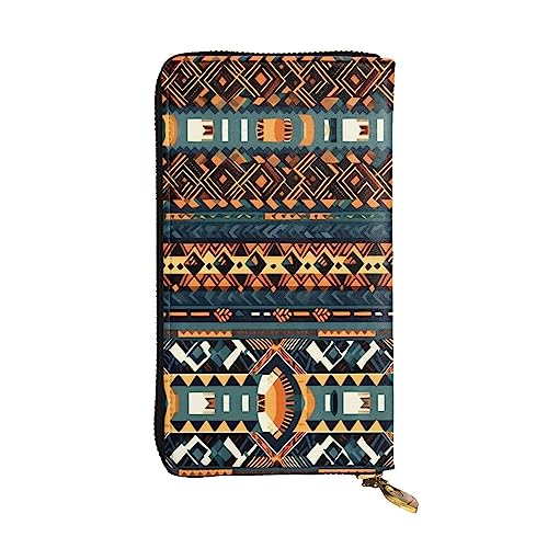 WZYWHJ Stilvolle afrikanische Tribal Ethnische Textur Bedruckte Ledergeldbörse – Lange Clutch für Frauen, RDurable Material, 12 Kartenfächer, Reißverschlussfächer, Schwarz, Einheitsgröße, Schwarz , von WZYWHJ