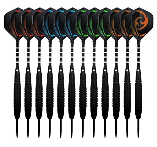KOHMUI Dartpfeile, 12 Stück Steel Darts Pfeile Set, 23 Gramm Profi Steeldarts mit Metallspitze, Schwarz rutschfeste Eisenfass, Aluminium Schaft, 40 Flights, 24 Anti-lose Gummiringe, Dartpfeil Spitzer KOHMUI Dartpfeile, 12 Stück Steel Darts Pfeile Set, 23 Gramm Profi Steeldarts mit Metallspitze, Schwarz rutschfeste Eisenfass, Aluminium Schaft, 40 Flights, 24 Anti-lose Gummiringe, Dartpfeil Spitzer von KOHMUI