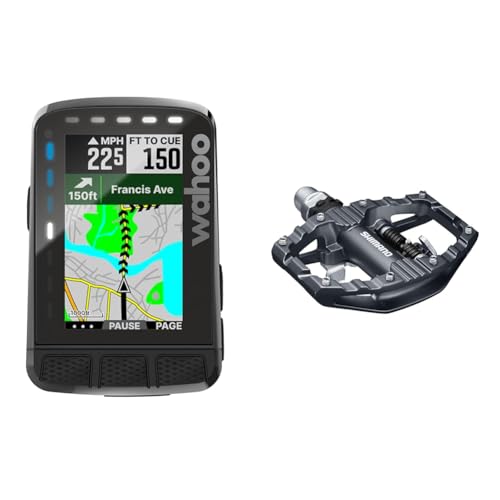 Wahoo ELEMNT ROAM V2 GPS-Fahrradcomputer, Schwarz & Shimano Unisex – Erwachsene EPDEH500 Fahrradpedale, Schwarz, Einheitsgröße von Wahoo Fitness