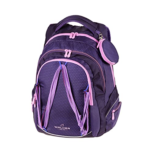 Walker 42011-074 - Schul-Rucksack Fame Twist Violett mit 3 Fächern, Seitentaschen und Gummiseil, Schul-Tasche inkl. Rücken-Polsterung und verstellbarem Hüft-, Schulter- und Brustgurt, wasserabweisend von Walker