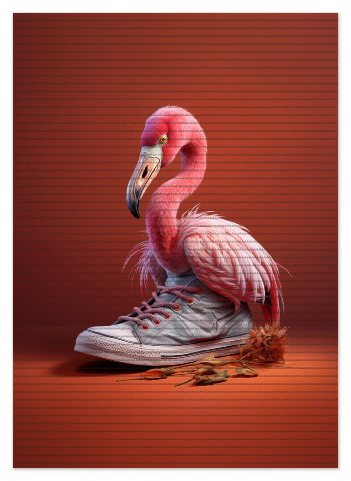 Schaum-Badematte Flamingo im Sneaker Wallario, Höhe 5.5 mm, rutschhemmend, geeignet für Fußbodenheizungen, Polymer-Schaum, rechteckig von Wallario