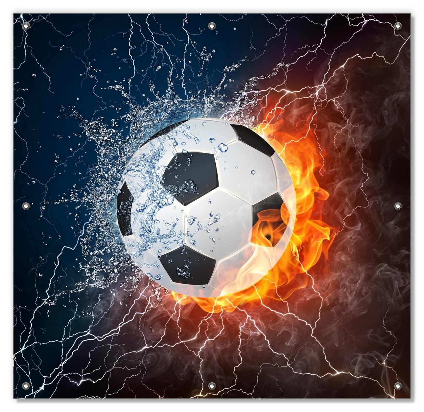Wallario Sonnenschutz Fußball - Feuer und Wasser, blickdicht, mit Saugnäpfen, wiederablösbar und wiederverwendbar Wallario Sonnenschutz Fußball - Feuer und Wasser, blickdicht, mit Saugnäpfen, wiederablösbar und wiederverwendbar von Wallario