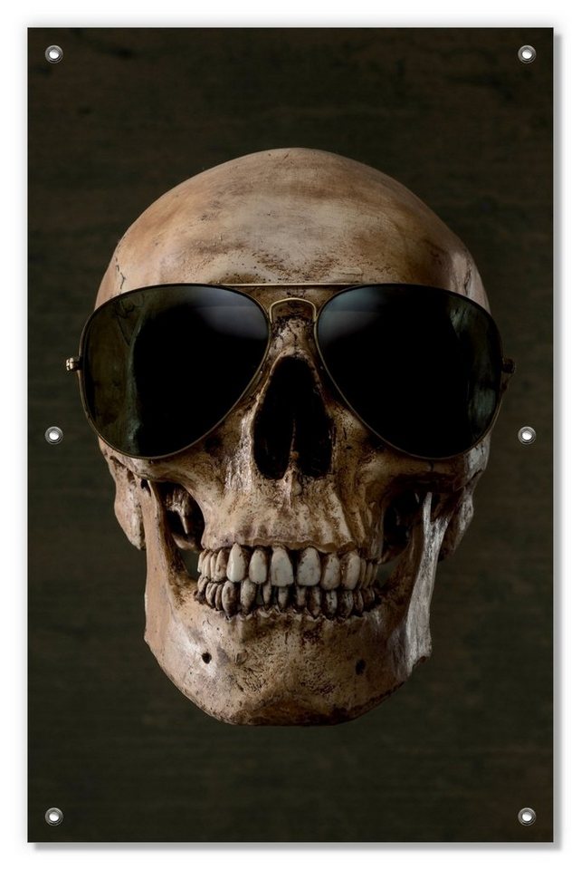 Wallario Sonnenschutz Totenschädel mit cooler Sonnenbrille, blickdicht, mit Saugnäpfen, wiederablösbar und wiederverwendbar Wallario Sonnenschutz Totenschädel mit cooler Sonnenbrille, blickdicht, mit Saugnäpfen, wiederablösbar und wiederverwendbar von Wallario