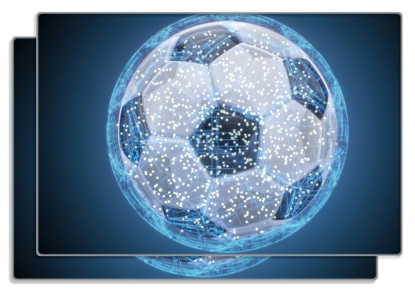 Wallario Frühstücksbrett Fußball digital - Netzwerk in blau, ESG-Sicherheitsglas, (inkl. rutschfester Gummifüße 4mm, 2-St), 20x30cm von Wallario