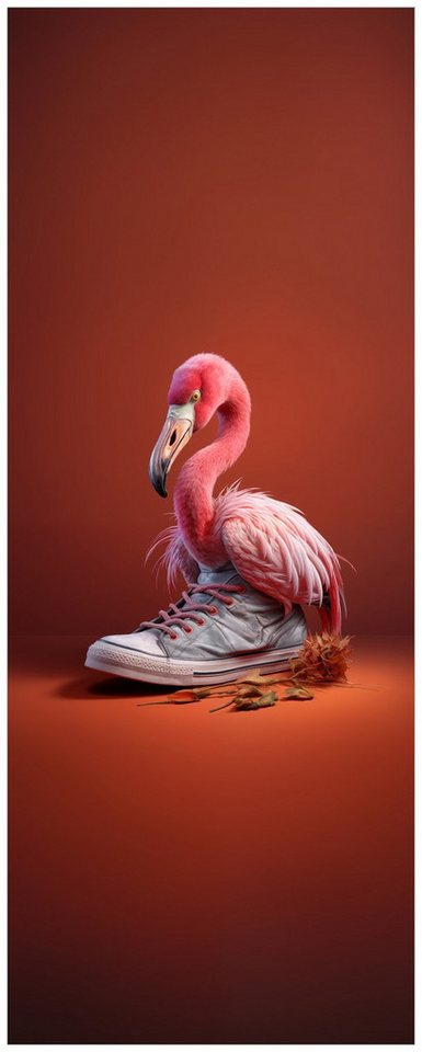 Wallario Glasbild, Flamingo im Sneaker, in verschiedenen Ausführungen von Wallario
