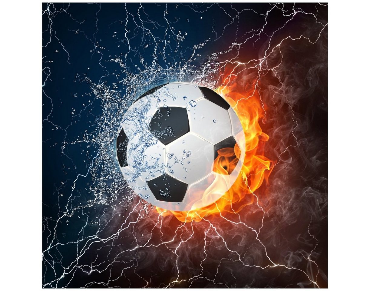 Wallario Glasbild, Fußball - Feuer und Wasser, in verschiedenen Ausführungen von Wallario