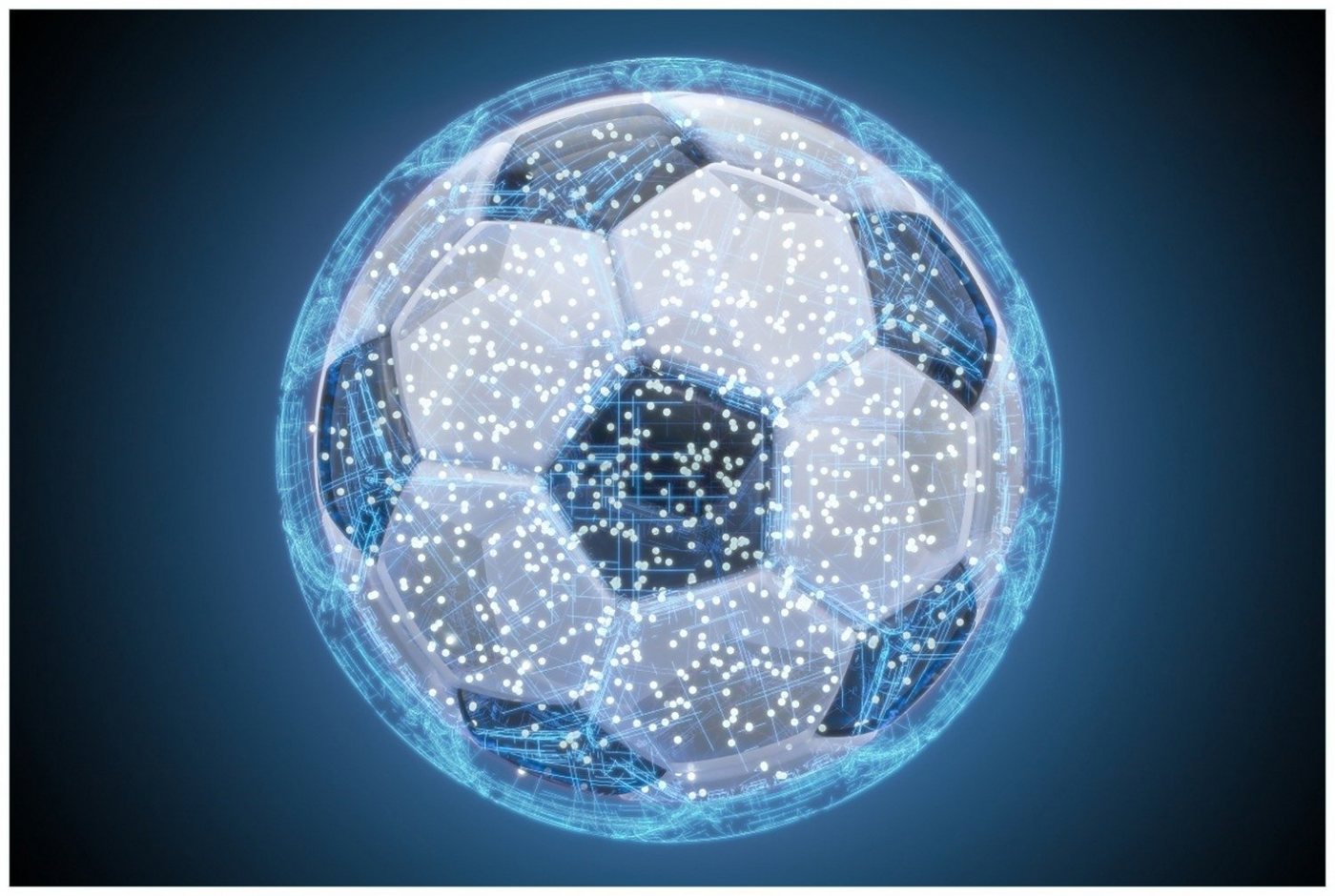 Wallario Glasbild, Fußball digital - Netzwerk in blau, in verschiedenen Ausführungen von Wallario