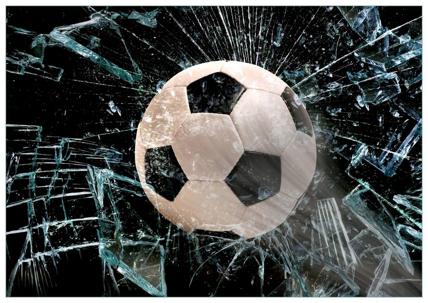 Wallario Glasbild, Fußball - im Fenster, Splitter und Glas, in verschiedenen Ausführungen Wallario Glasbild, Fußball - im Fenster, Splitter und Glas, in verschiedenen Ausführungen von Wallario