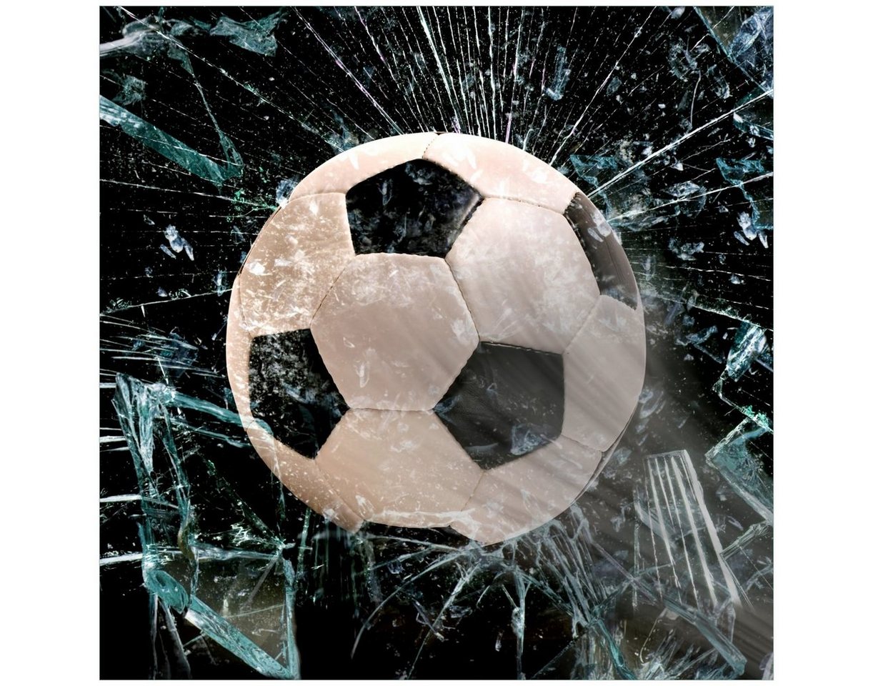 Wallario Glasbild, Fußball - im Fenster, Splitter und Glas, in verschiedenen Ausführungen Wallario Glasbild, Fußball - im Fenster, Splitter und Glas, in verschiedenen Ausführungen von Wallario