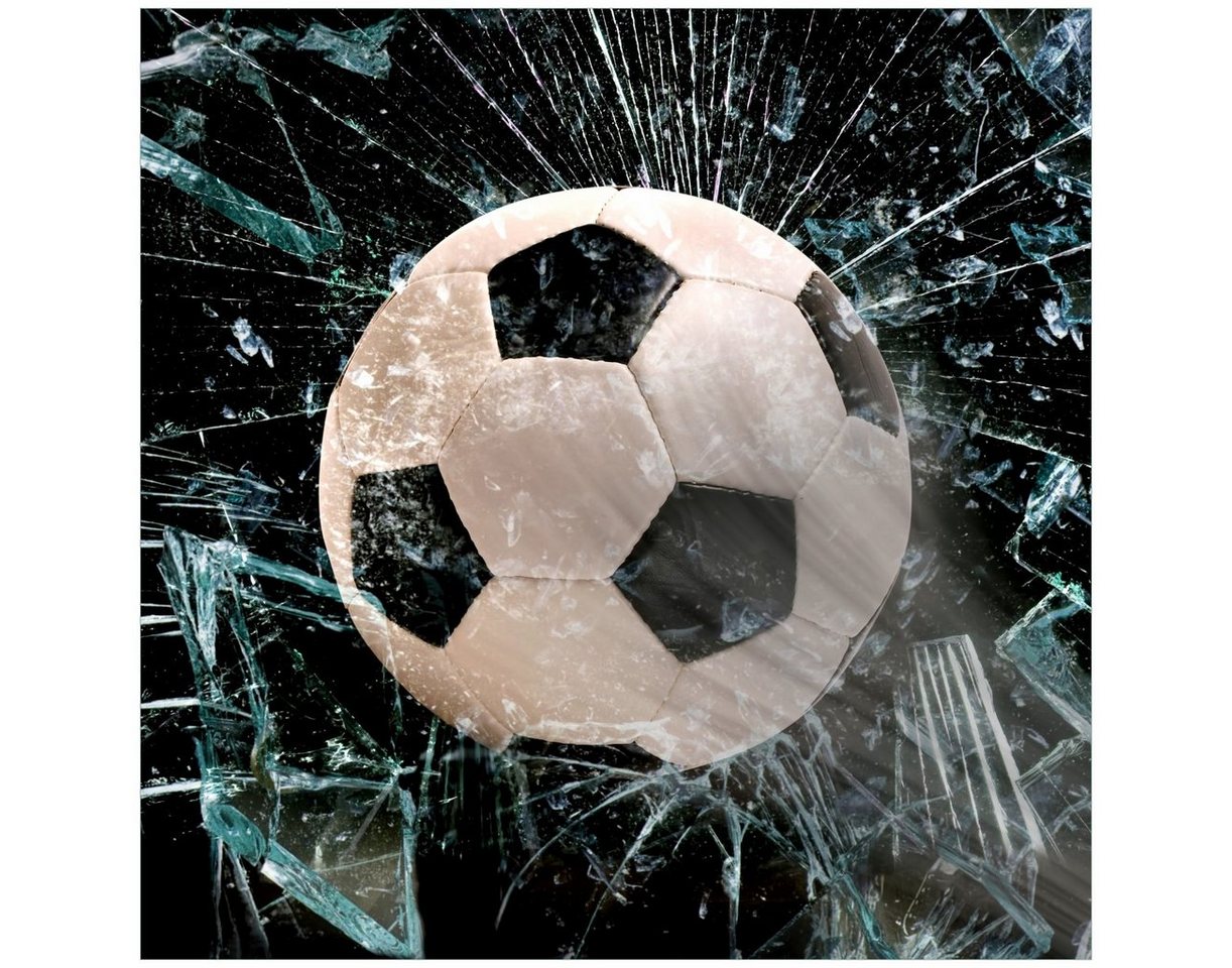 Wallario Glasbild, Fußball - im Fenster, Splitter und Glas, in verschiedenen Ausführungen von Wallario