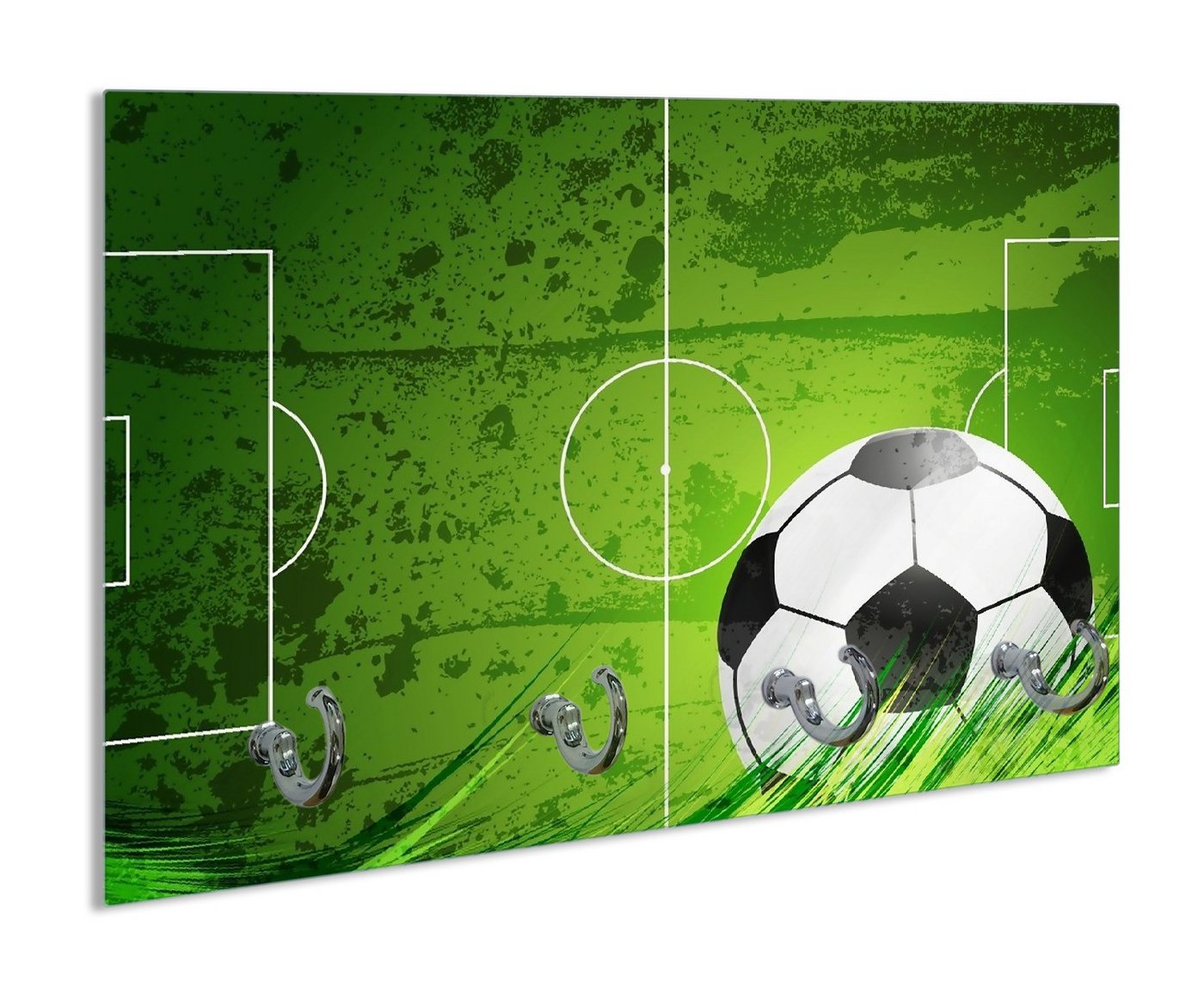 Wallario Handtuchhalter Fußball-Feld klassisch grün mit Ball, aus Glas mit 4 Metallhaken Wallario Handtuchhalter Fußball-Feld klassisch grün mit Ball, aus Glas mit 4 Metallhaken von Wallario