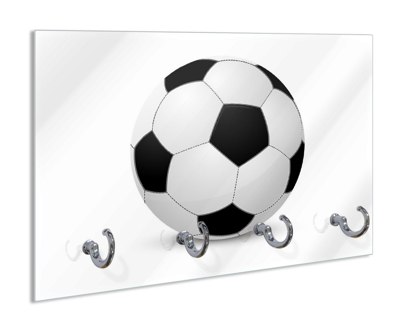 Wallario Handtuchhalter Fußball klassisch vor weißem Hintergrund, aus Glas mit 4 Metallhaken Wallario Handtuchhalter Fußball klassisch vor weißem Hintergrund, aus Glas mit 4 Metallhaken von Wallario