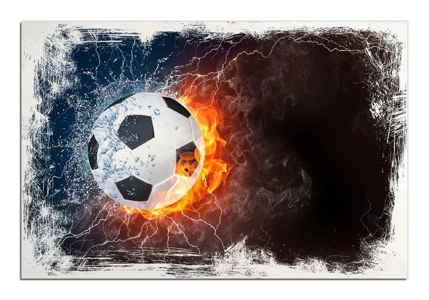 Wallario Holzbild, Fußball - Feuer und Wasser, in verschiedenen Ausführungen Wallario Holzbild, Fußball - Feuer und Wasser, in verschiedenen Ausführungen von Wallario