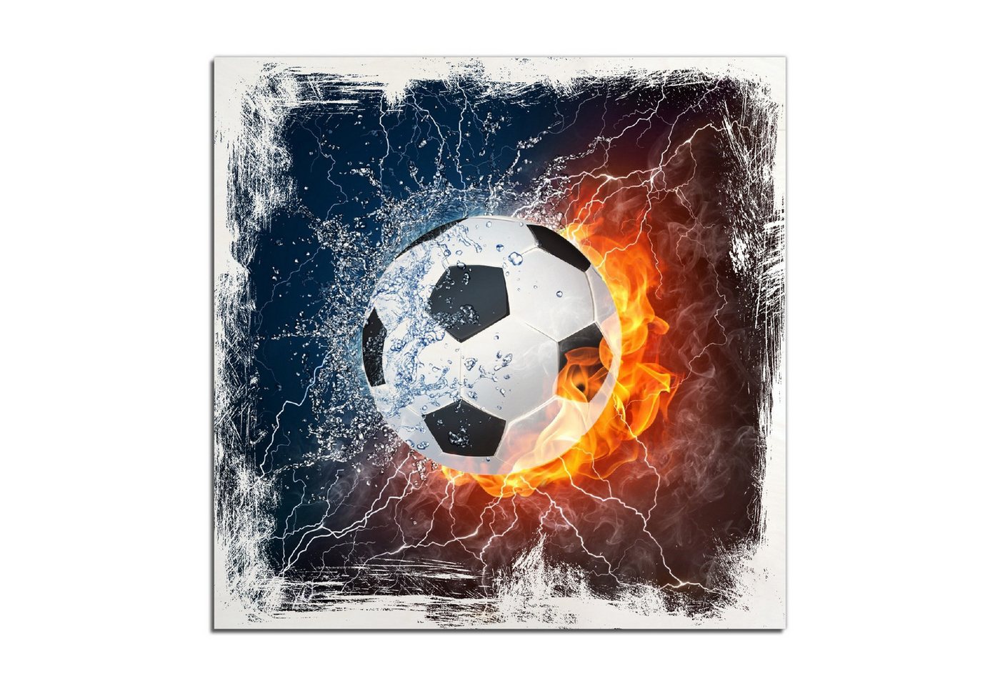 Wallario Holzbild, Fußball - Feuer und Wasser, in verschiedenen Ausführungen Wallario Holzbild, Fußball - Feuer und Wasser, in verschiedenen Ausführungen von Wallario