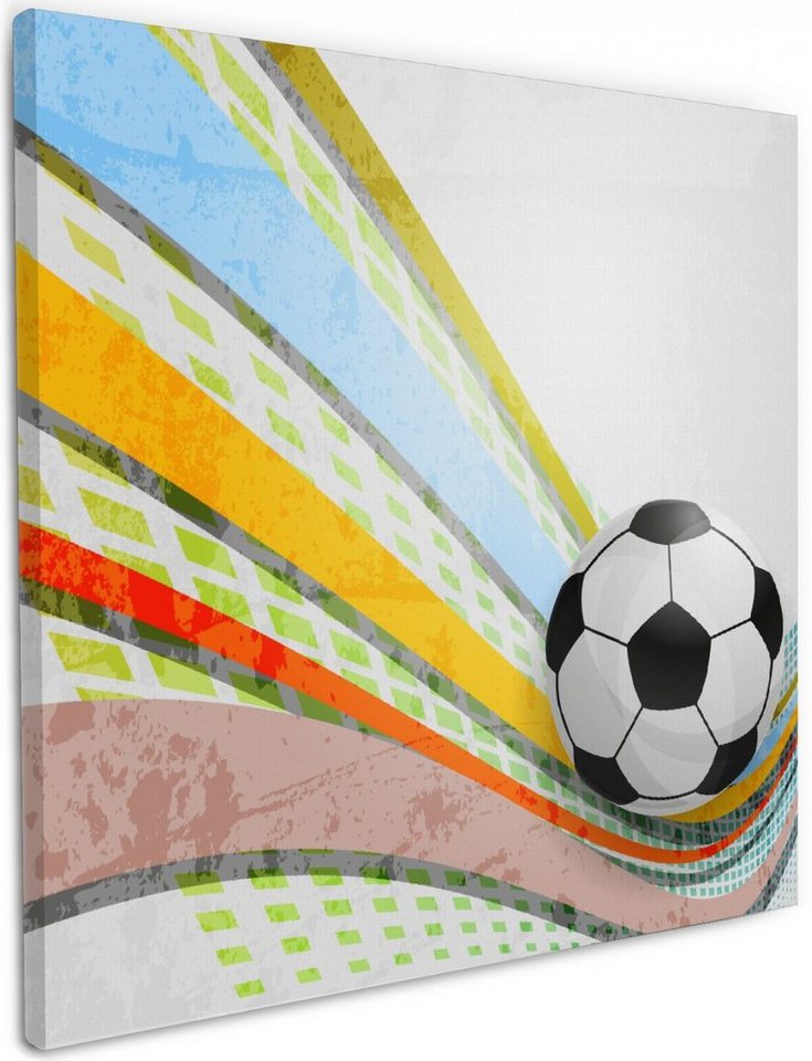 Wallario Leinwandbild, Fußball - Ball in bunten Wellen I, in verschiedenen Ausführungen Wallario Leinwandbild, Fußball - Ball in bunten Wellen I, in verschiedenen Ausführungen von Wallario