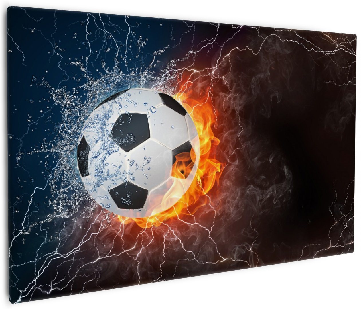 Wallario Leinwandbild, Fußball - Feuer und Wasser, in verschiedenen Ausführungen Wallario Leinwandbild, Fußball - Feuer und Wasser, in verschiedenen Ausführungen von Wallario