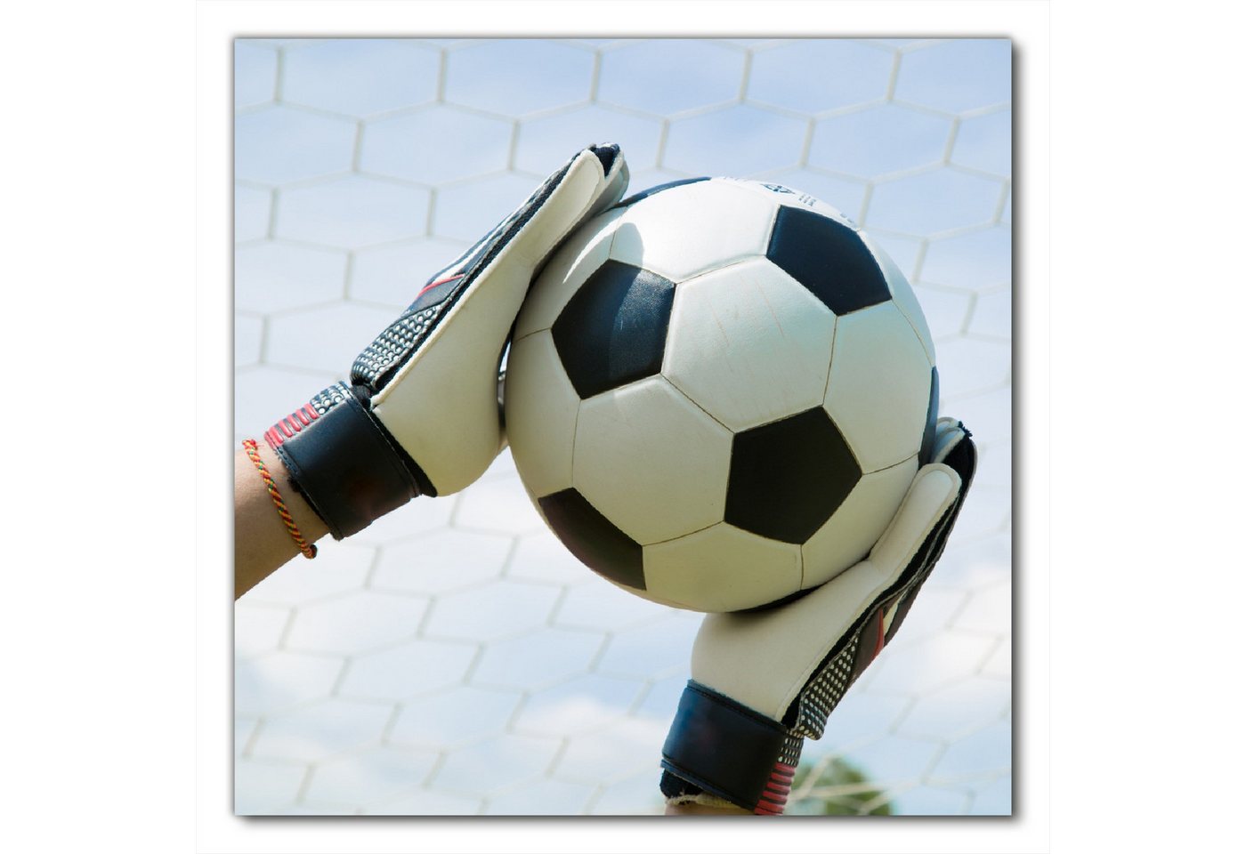 Wallario Möbelfolie Fußball - Torwart im Tor vor blauem Himmel Wallario Möbelfolie Fußball - Torwart im Tor vor blauem Himmel von Wallario