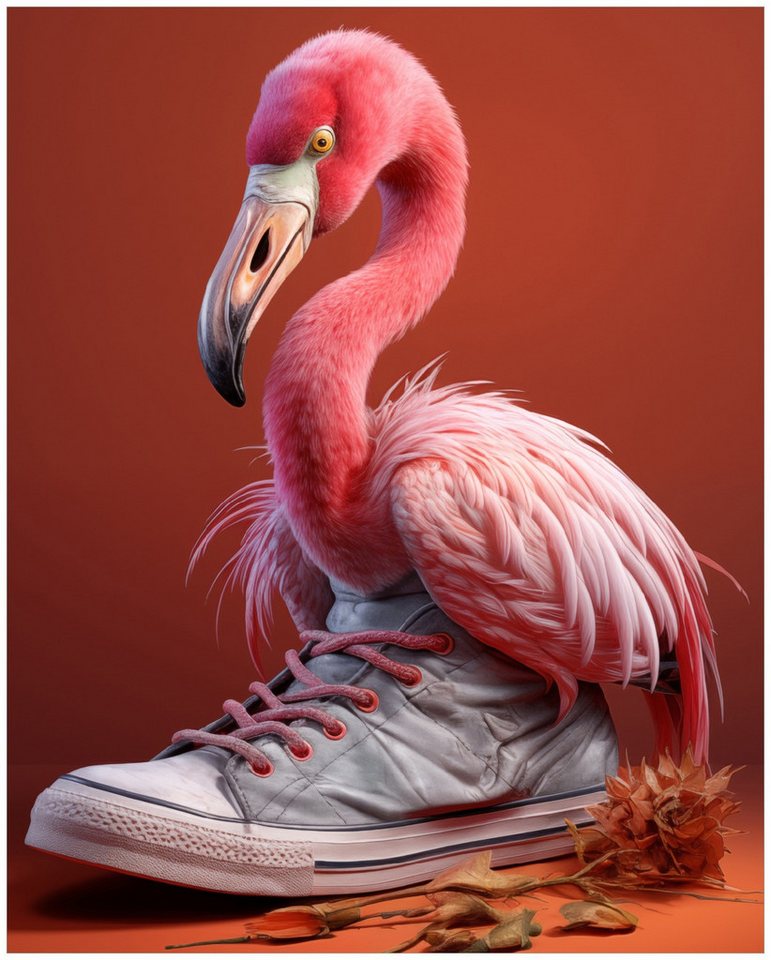 Wallario Poster, Flamingo im Sneaker, in verschiedenen Ausführungen Wallario Poster, Flamingo im Sneaker, in verschiedenen Ausführungen von Wallario