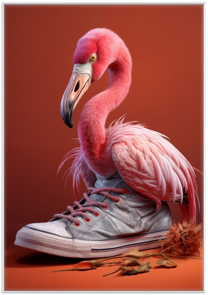Wallario Poster, Flamingo im Sneaker, in verschiedenen Ausführungen Wallario Poster, Flamingo im Sneaker, in verschiedenen Ausführungen von Wallario