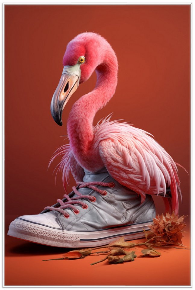 Wallario Poster, Flamingo im Sneaker, in verschiedenen Ausführungen Wallario Poster, Flamingo im Sneaker, in verschiedenen Ausführungen von Wallario