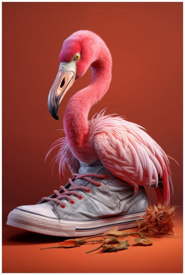 Wallario Poster, Flamingo im Sneaker, in verschiedenen Ausführungen Wallario Poster, Flamingo im Sneaker, in verschiedenen Ausführungen von Wallario