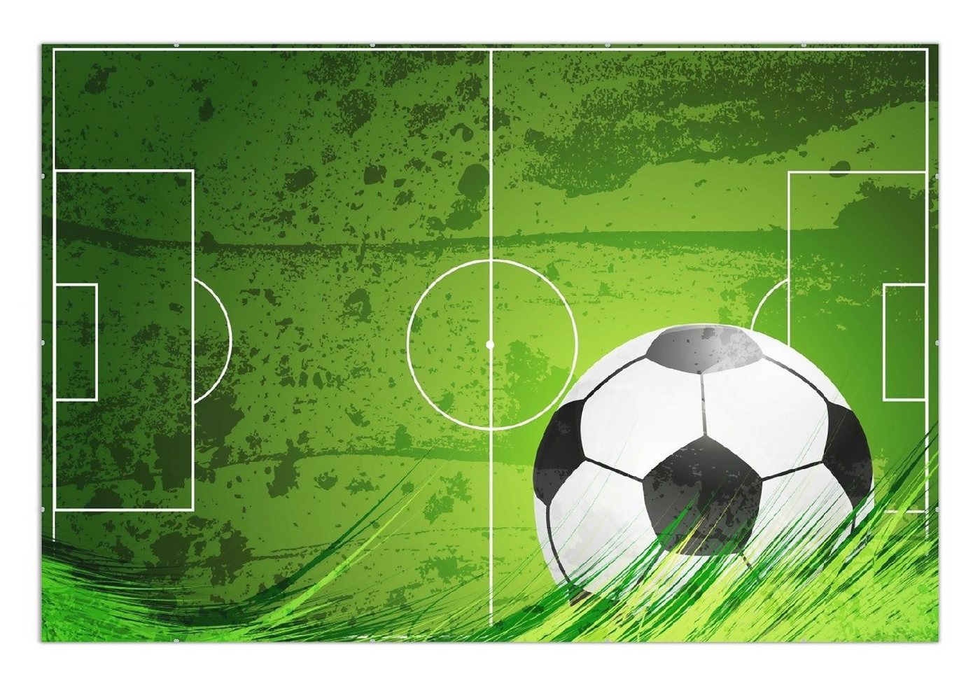 Wallario Poster, Fußball-Feld klassisch grün mit Ball, in verschiedenen Ausführungen Wallario Poster, Fußball-Feld klassisch grün mit Ball, in verschiedenen Ausführungen von Wallario
