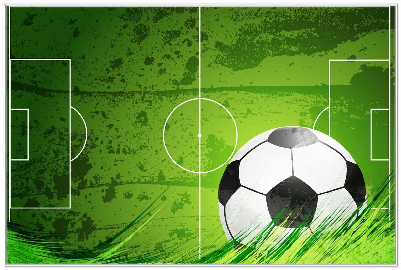 Wallario Poster, Fußball-Feld klassisch grün mit Ball, in verschiedenen Ausführungen Wallario Poster, Fußball-Feld klassisch grün mit Ball, in verschiedenen Ausführungen von Wallario