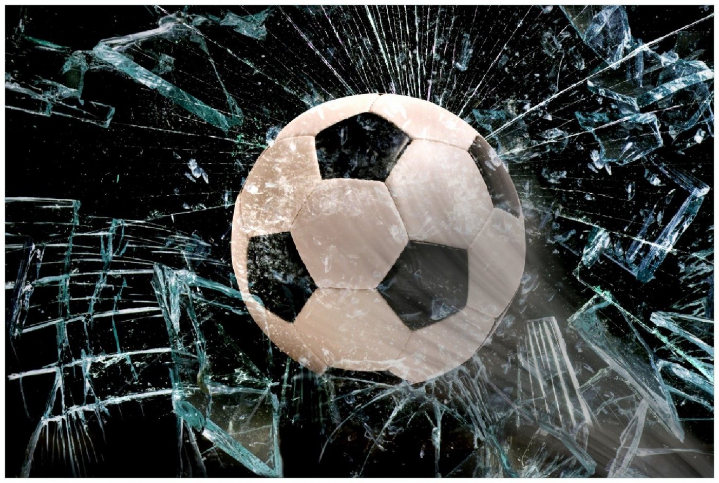 Wallario Poster, Fußball - im Fenster, Splitter und Glas, in verschiedenen Ausführungen Wallario Poster, Fußball - im Fenster, Splitter und Glas, in verschiedenen Ausführungen von Wallario
