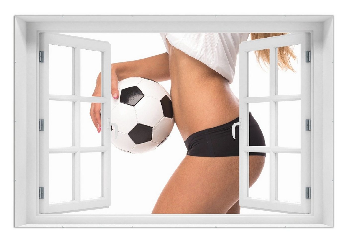 Wallario Poster, Fußball - sexy Frau mit einem Fußball, in verschiedenen Ausführungen von Wallario