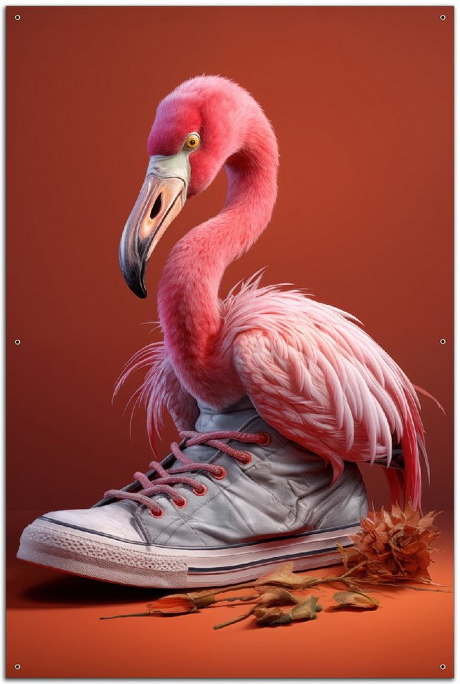 Wallario Sichtschutzzaunmatten Flamingo im Sneaker Wallario Sichtschutzzaunmatten Flamingo im Sneaker von Wallario
